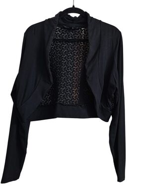 Women's X-Two Black Cropped Bolero Shrug with Sheer Lace Back Panel Size 14
